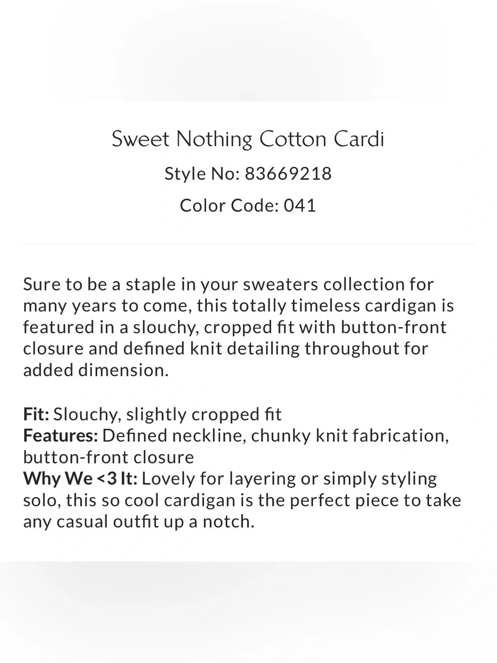 Free People Sweet Nothing Cardi